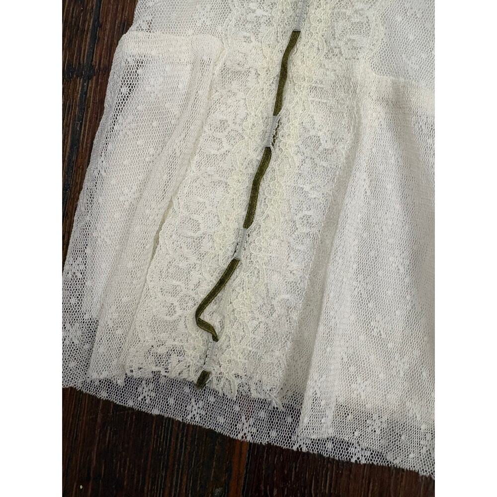 Y2K Young Essence Sleeveless Lace Button Up Cream and Green size S - Picture 7 of 7